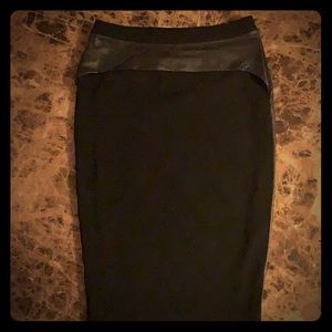 Black Pencil Skirt with Faux Leather Trim
